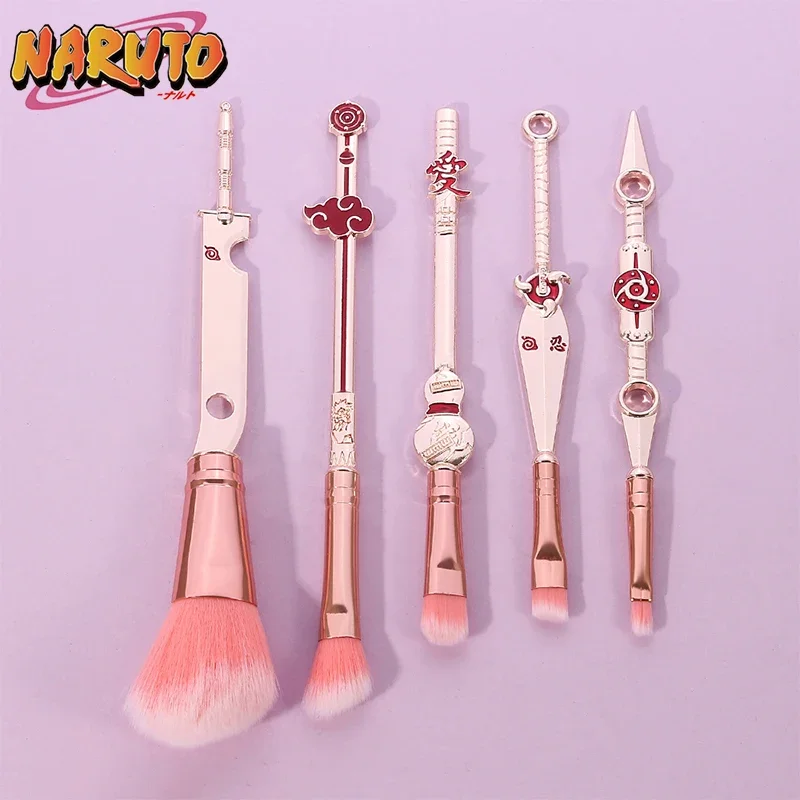 5cps Naruto Akatsuki Makeup Brushes Set Anime Women Cosmetic Powder Eyeshadow Eyebrow Lip Make Up Tools Red Cloud for Girls Lady