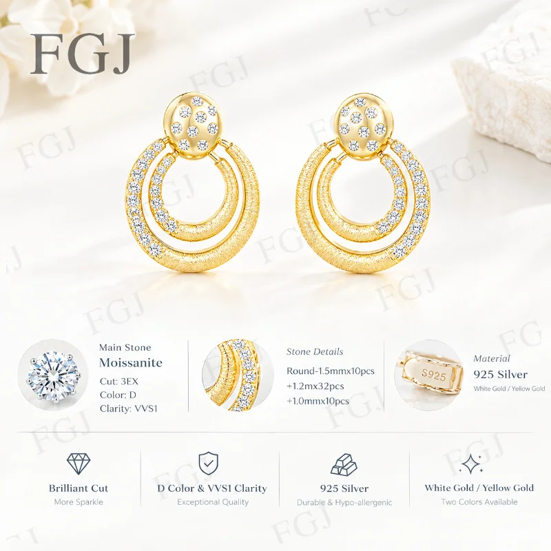 Damen Moissanit Tropfenohrringe 925 Sterling Silber Doppelreihige Creolen Zarte Feine Schmuckstücke Geschenk zum Geburtstag für Sie – Detail 7