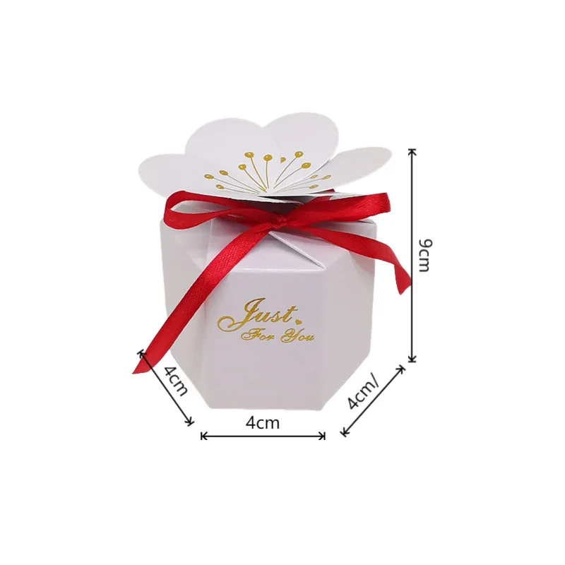 10/20Pcs Hexagonal Paper Candy Gift Box With Ribbon Hot Stamping Wedding Favor Gift Packaging Boxes For Sweet Birthday Supplies