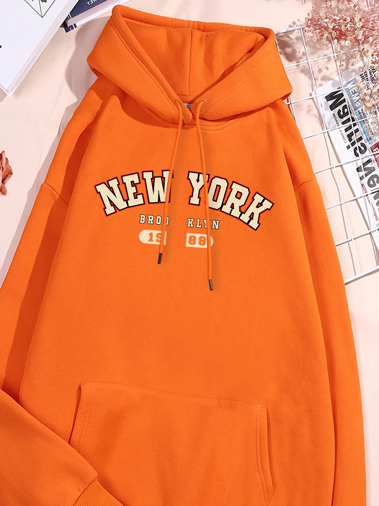 New York 1988 Printed Female Hoodies Leisure Comfortable Sweatshirt Sporty Essential Sport Shirts Versatile Drawstring Clothes