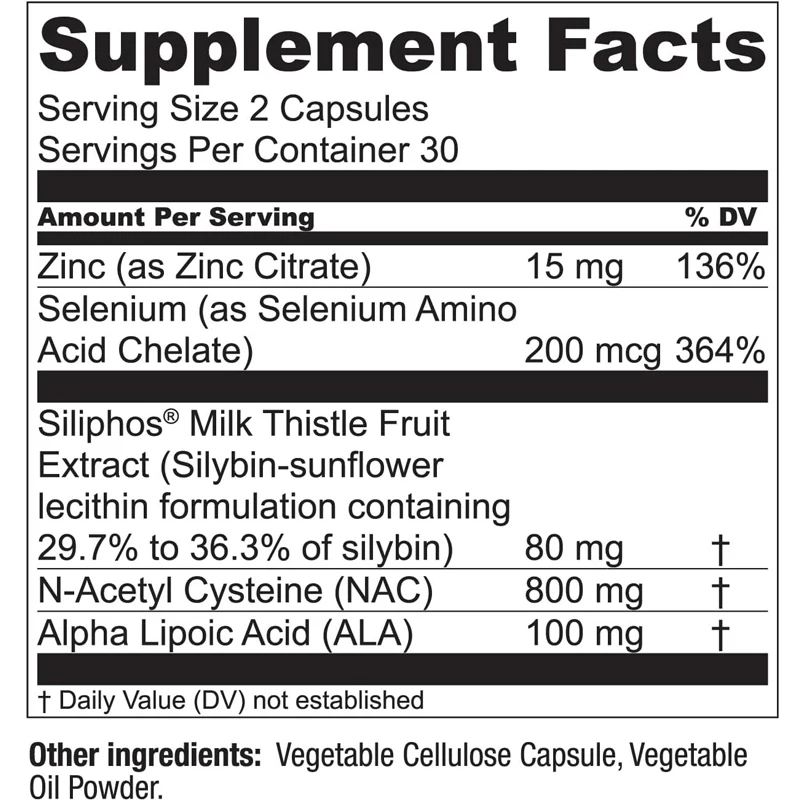 تنظيف الكبد، الانتعاش، ودعم التمثيل الغذائي -60 كبسولة تحتوي على مستخلص شوك الحليب، وN-acetylcysteine، والزنك، والسيلينيوم #3