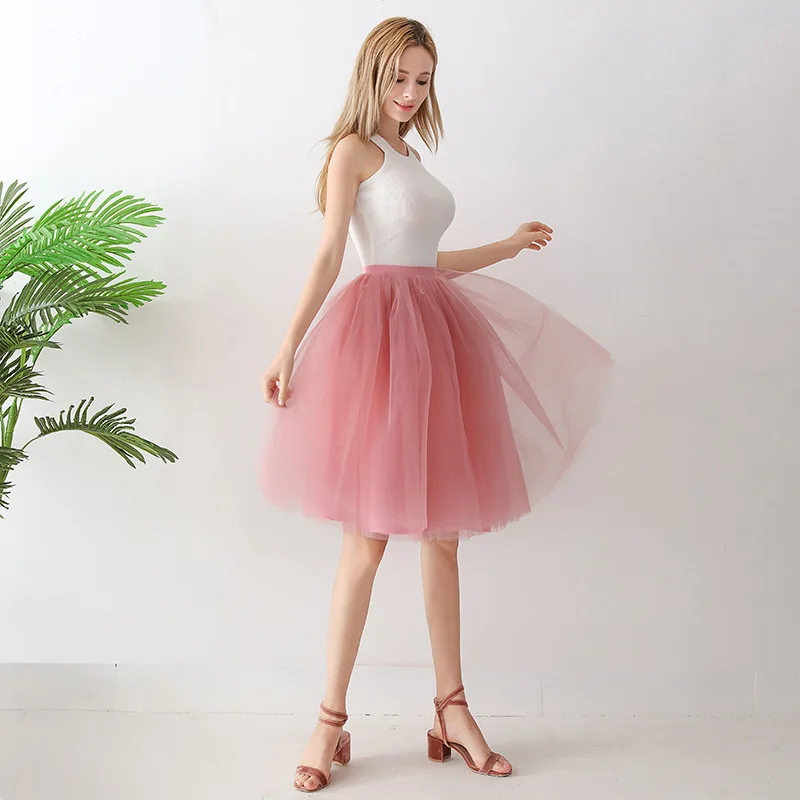 Gonna in tulle a pieghe al ginocchio per adulti 65 cm Puffy f-lunghezza Primavera Estate A-Line Tutu Gonne Street Sle Colore puro