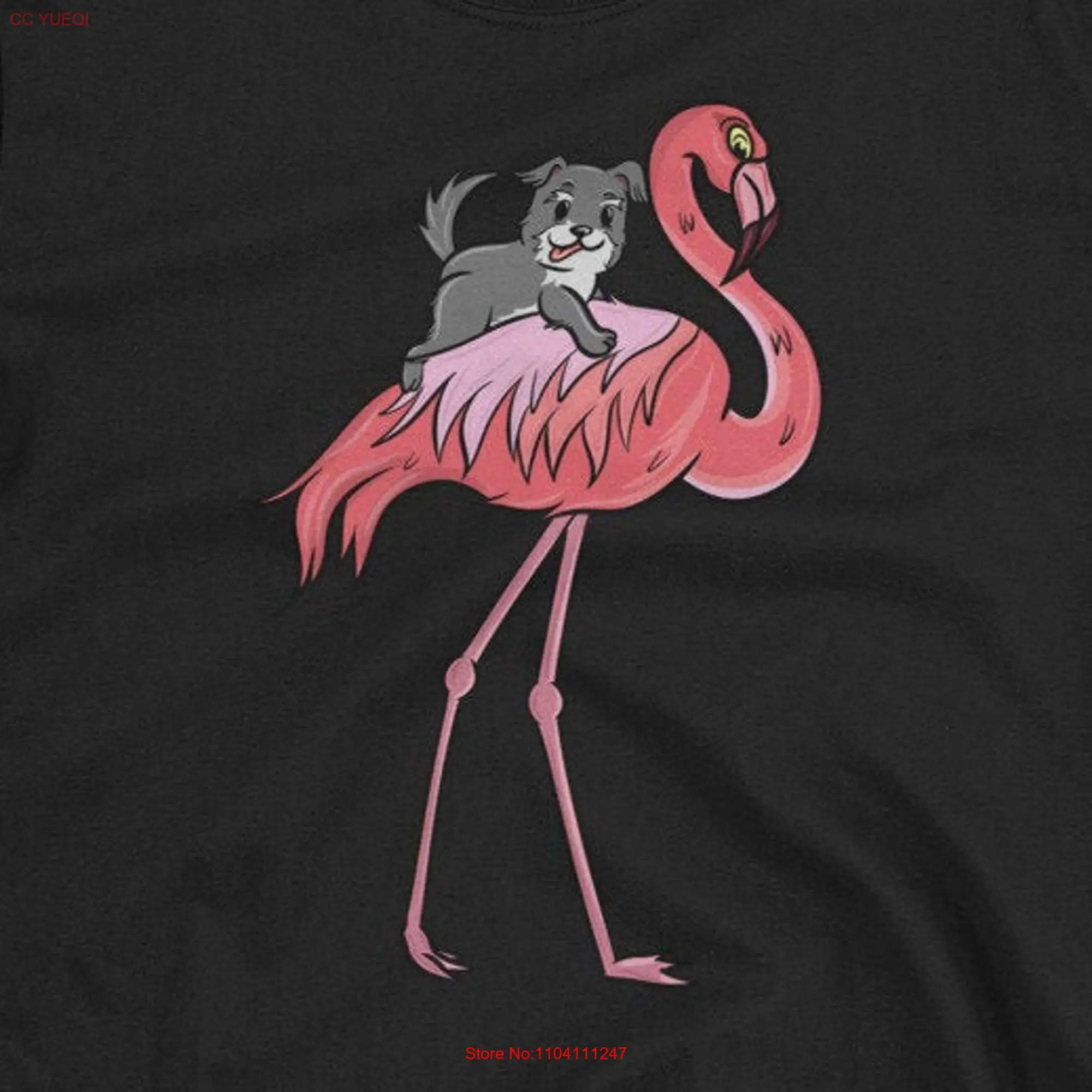 Schnauzer Riding Flamingo T Shirt Funny Miniature Dog  long or short sleeves