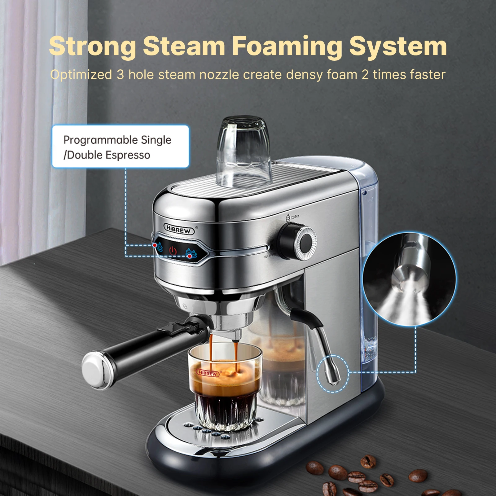 Coffee Machine with Milk Frothing System Touch Control 19Bar Single and Double Serve Auto Shut Off Electric Coffee Maker