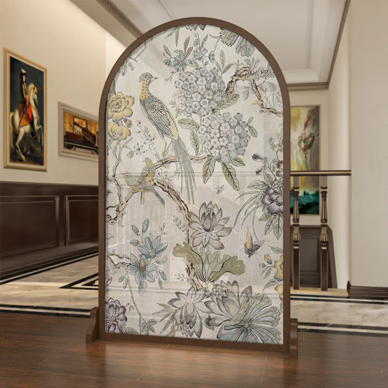 Separador de ambientes de madera maciza, decoración para la entrada de la sala de estar, biombo móvil con diseño de flores y pájaros