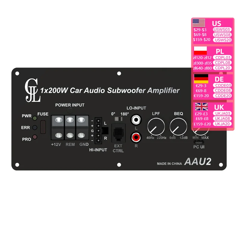 200W car mounted D-class high-power amplifier car ultra-thin audio modification DSP computer tuning high and low levels AAU2