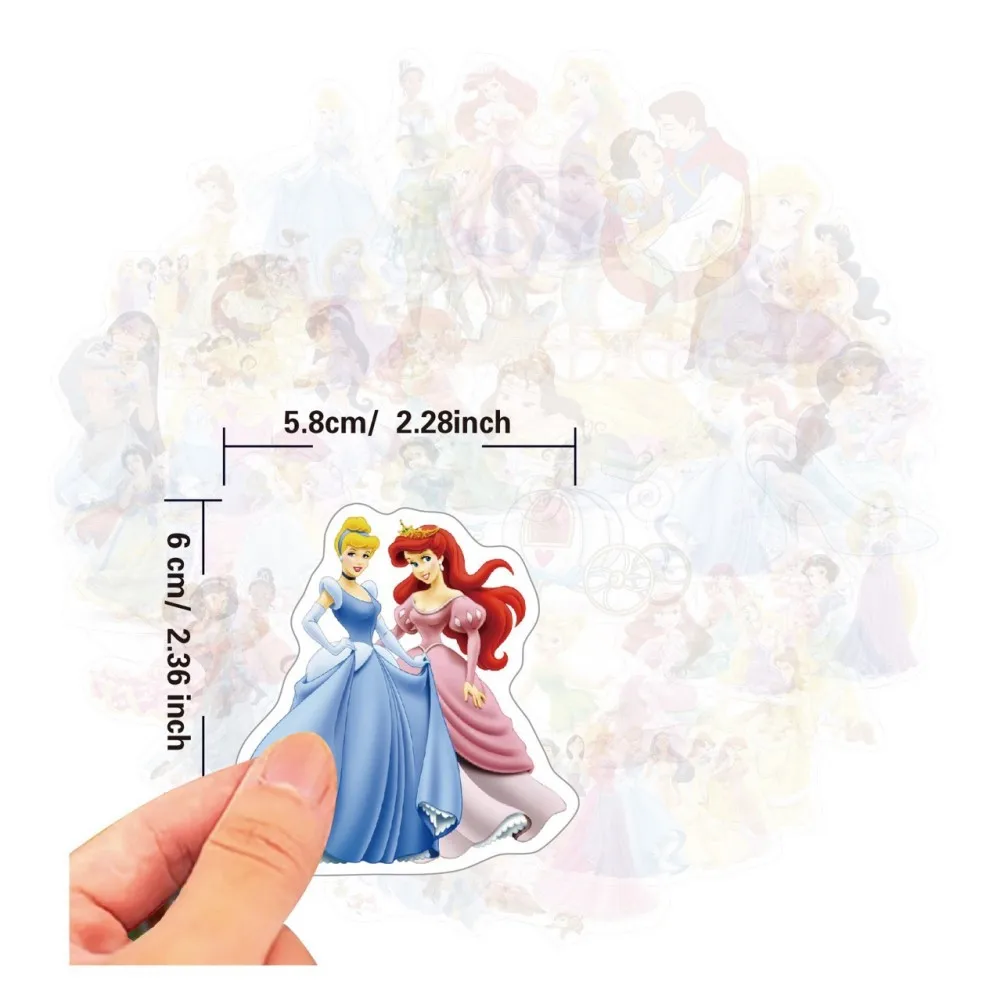 50pcsDisney Mix Princess Mickey Snow White Stickers Cute Cartoon Stickers Skateboarding Luggage Mobile Funny Stickers Decoration