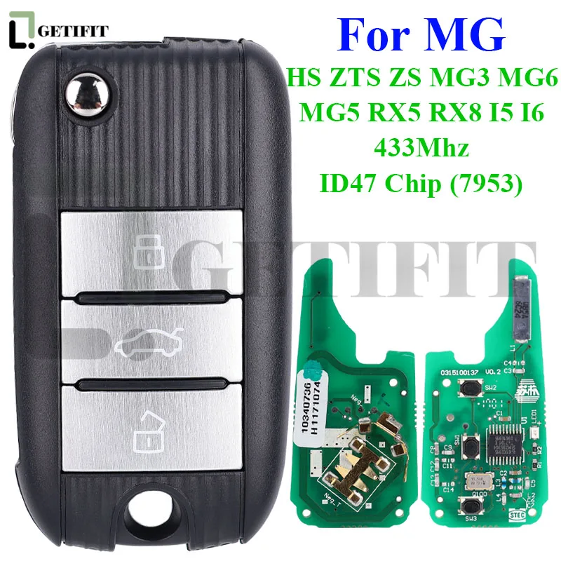 

Flip Folding Car Key 3 Buttons Auto Smart Remote Key 433Mhz with ID47 Chip (7953) for MG HS ZTS ZS MG3 MG6 MG5 RX5 RX8 I5 I6