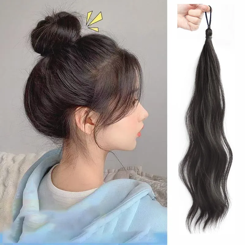 Solid Color Lady Synthetic Fiber Winding Ball Hair Ring Wig Bud Hair Bun Natural Fluffy Hair Volume Low Tie Fluffy Wig Hair Bag