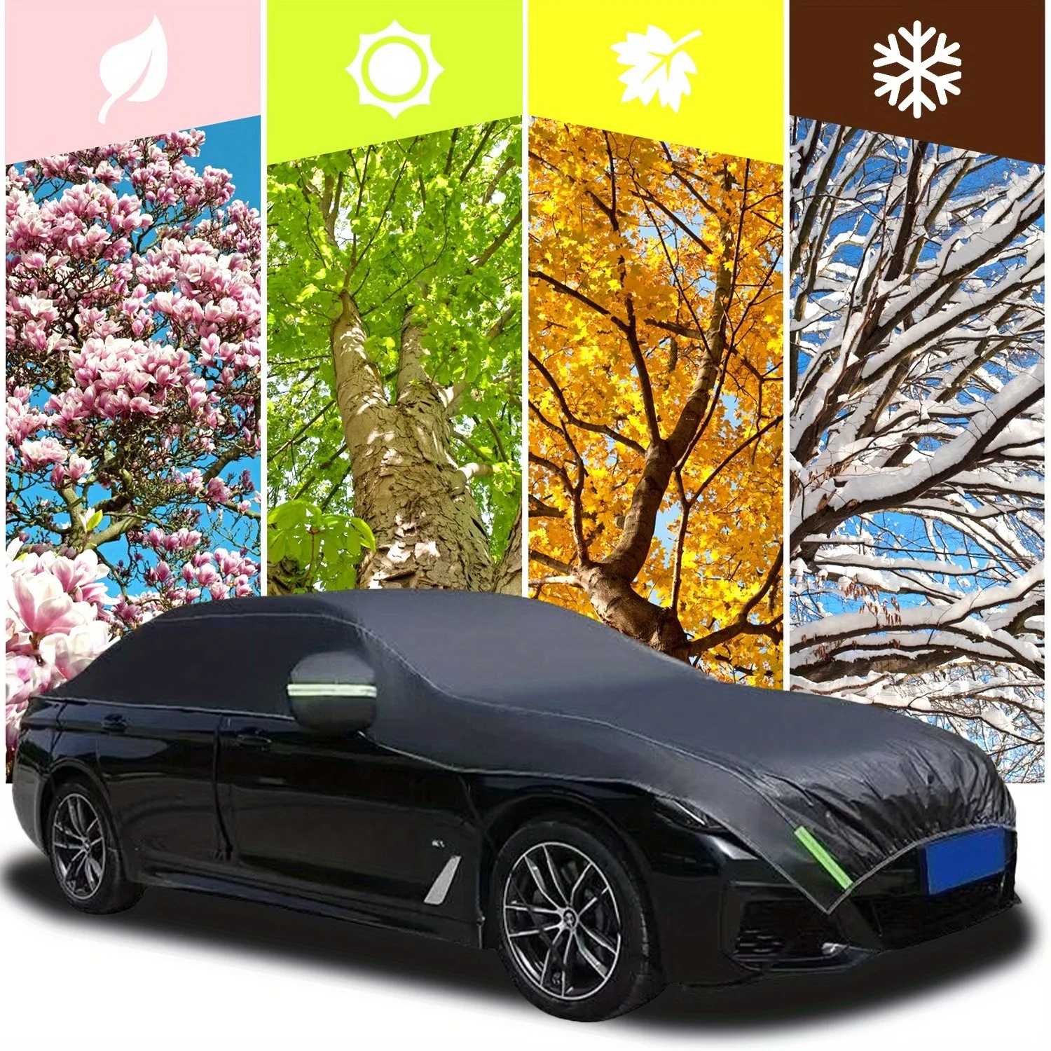 

Half Car Cover All Weather Car Body Cover for All Season Sunshade Cover Snow Cover Oxford Fabric (Fit Saloons)