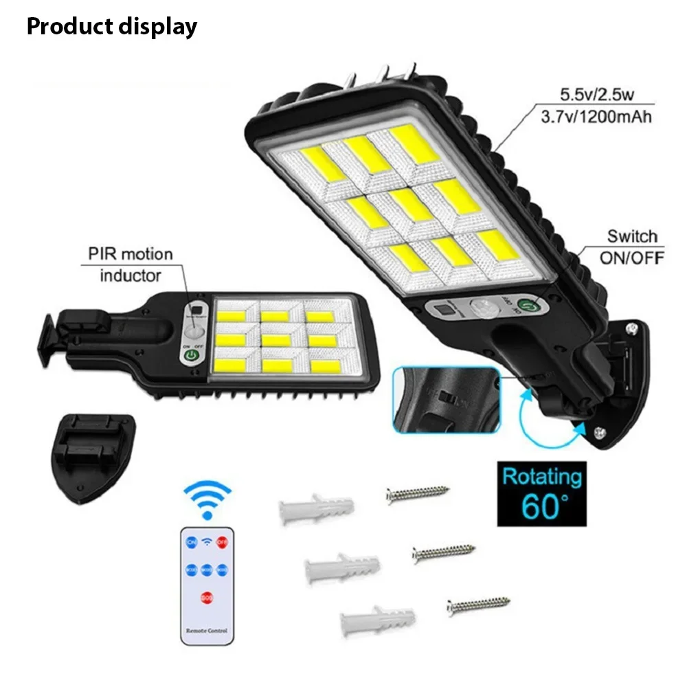 Solar Street Lights Outdoor Automatic LED Street Light PIR Motion Sensor 120 Degree Detection 3 Modes for Gardens Paths Lanes