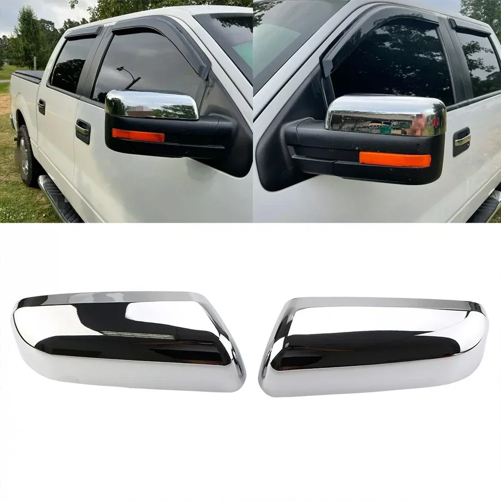 

2pcs Chrome Top Half Mirror Covers For Ford F-150 09-14 2 Door 4 Door Side View Easy Installation Waterproof Car Accessories