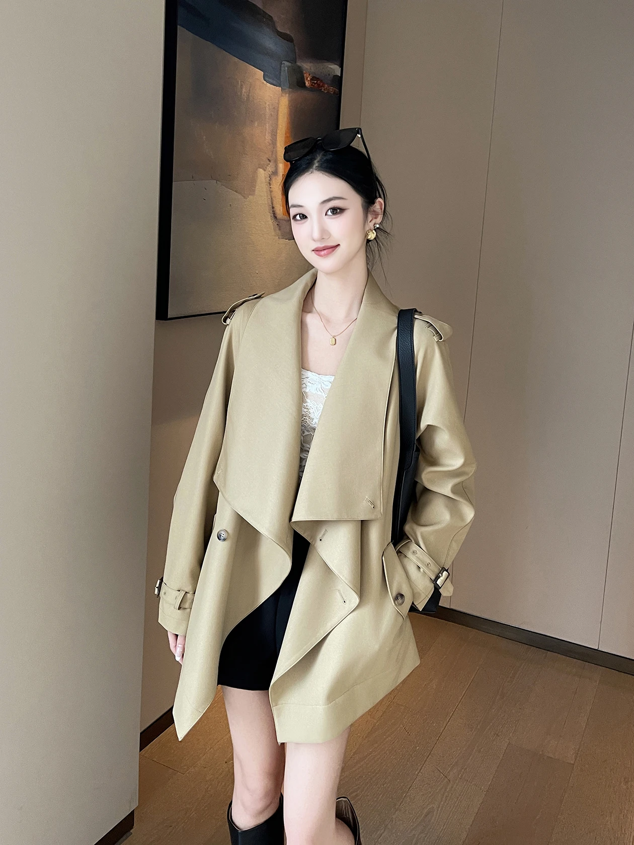 

Женская ветровка PINSTUDIO цвета хаки с поясом, средней длины, с воротником-стойкой, без подкладки, модная, весна 2026, новинка