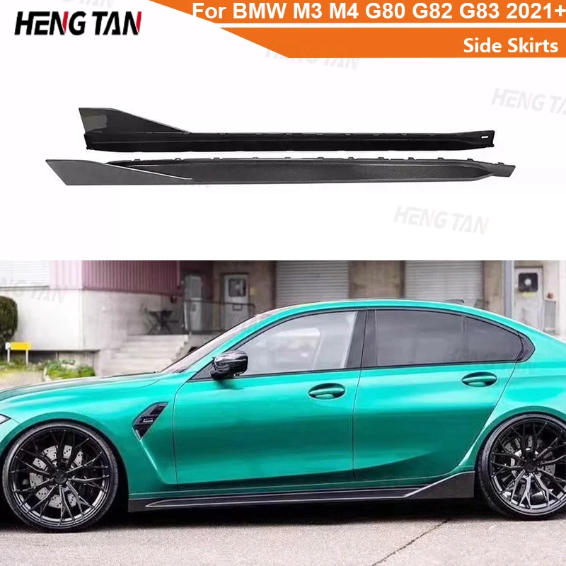 Dry Carbon Fiber For BMW M3 M4 G80 G82 G83 2021+ Car Side Skirts Splitters Flaps Apron Parts Upgrade Body kit M style