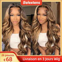 Body Wave Highlight Wig Human Hair Ombre Honey Blonde P4/27 Wig 13x4 Transparent Lace Front Wigs Human Hair 3-5 Days Delivery