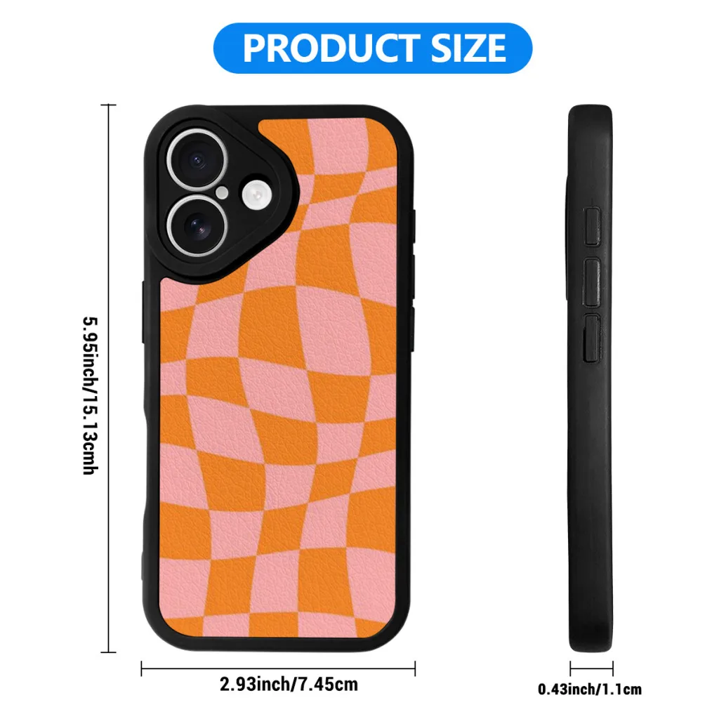 Phone Case For iPhone 16 Pro Max Plus Silicone Skin Case Warped Checkered Pattern (orangepink)