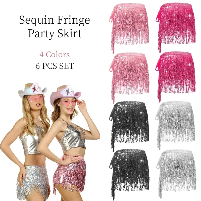 

Набор из 6 штук: Свадебная юбка с пайетками и бахромой, пояс для танцев живота, блестящая юбка с кисточками, наряд для концерта, для девичника и девичьего вечера