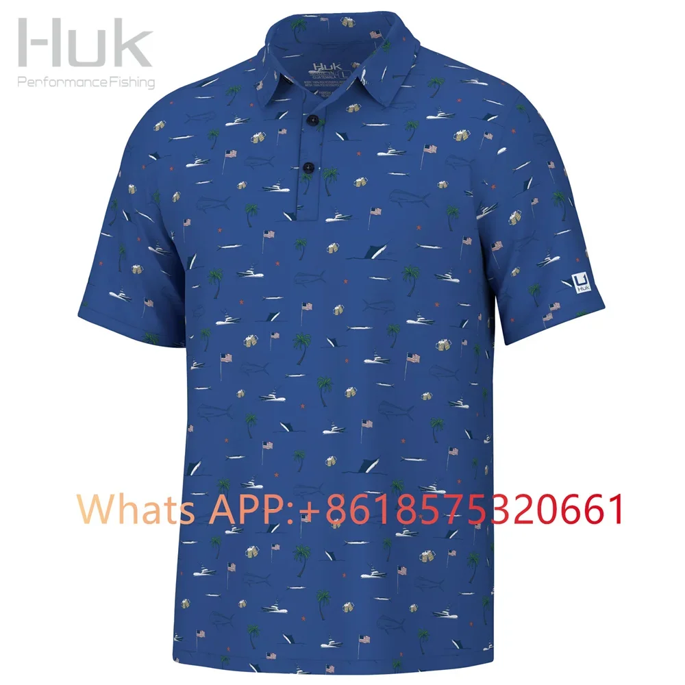 HUK Mens Golf Polos Luxury Summer Fashion Men Clothing Top Casual Lapel Short Sleeve T-shirt Fashion Anti-wrinkle Men T Shirt