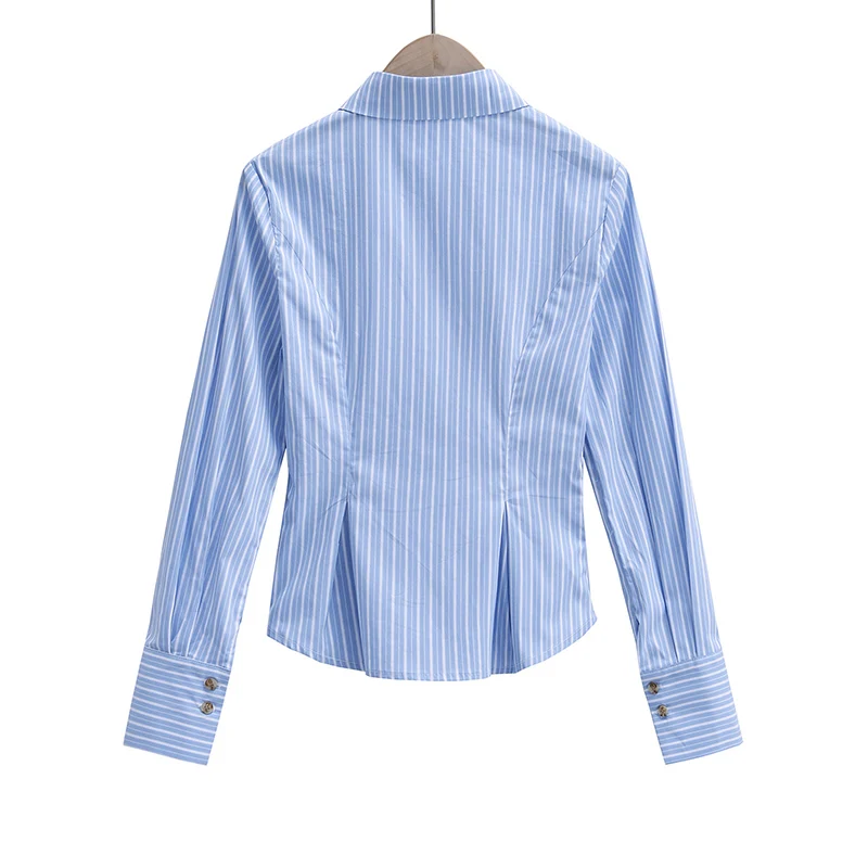 Vintage long sleeve tops woman 2024 korean fashion preppy shirts for women  designer shirts blouses blue striped top mujer