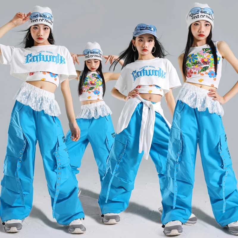 Mädchen K-pop Crop Top Hip Hop Candy Farbe Cargo Hosen Kleidung Kinder Street Dance Mädchen Gruppe Bühne Kostüme kinder Streetwear