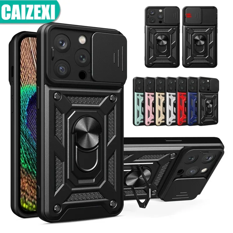 

Slide Camera Armor Case For iphone 15 14 13 Mini 12 11 Pro Max X XS 8 7 6S 6 Plus SE2 SE3 Car Magnetic Holder Ring Back Cover