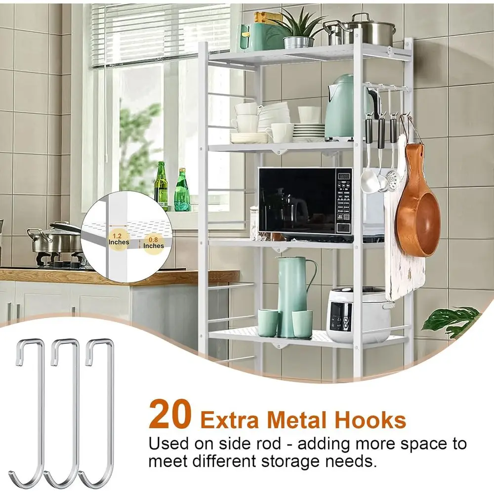 ステンレス製5段折りたたみ棚、フック20個、4輪、調節可能な脚付き