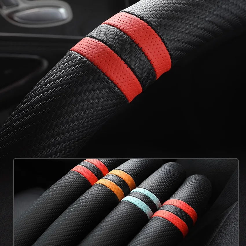 For Hongqi HS5 HS7 H5 2019-2022 Interior Decoration D-shape Car Steering Wheel Cover Casing Car Accessories Leather Carbon Fibre