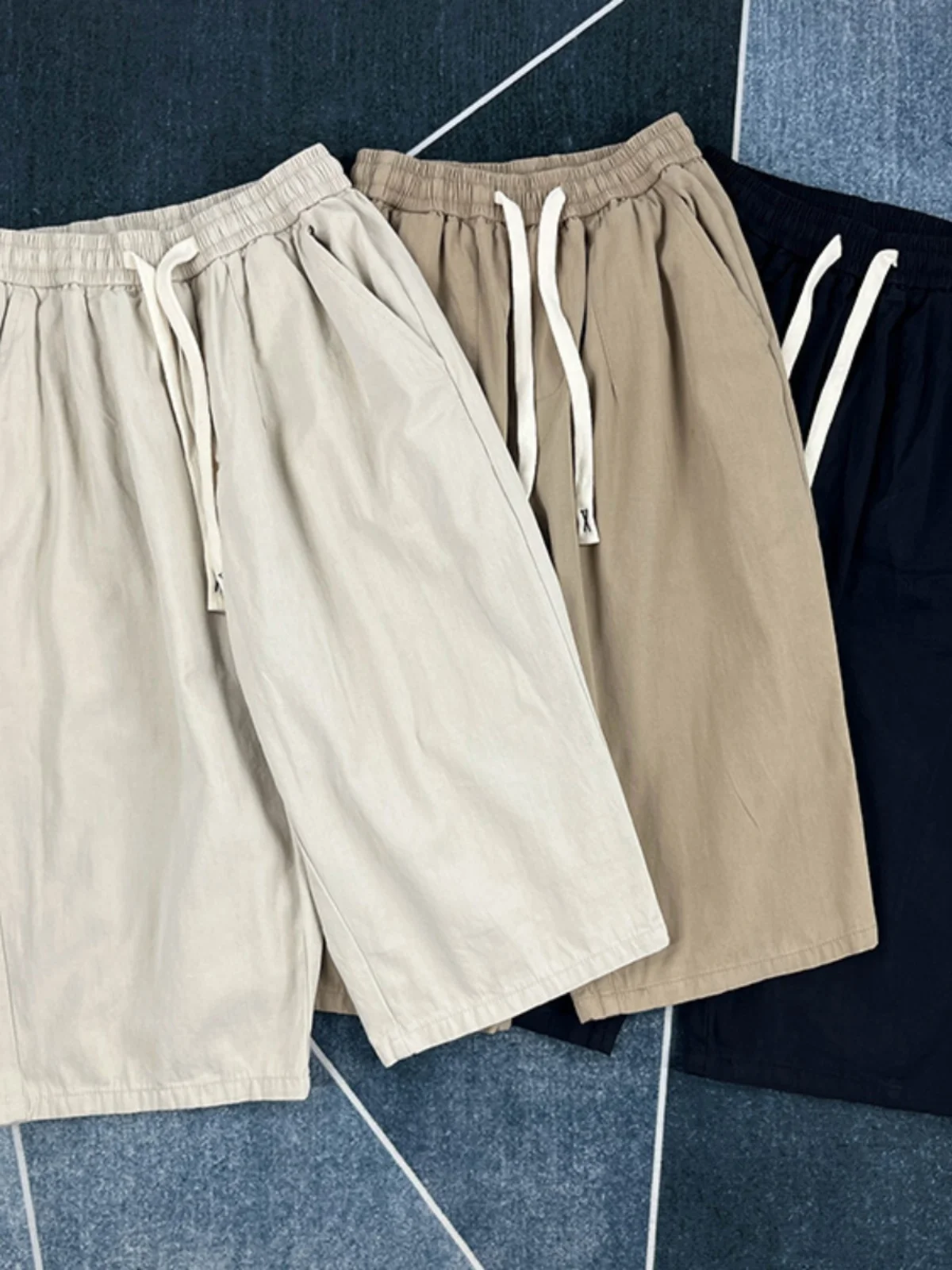 

Мужские летние тонкие свободные брюки из чистого хлопка с широкими штанинами, прямые, повседневные, винтажные, с эффектом потертости, в стиле Cityboy, модные, укороченные (7/8), дышащие