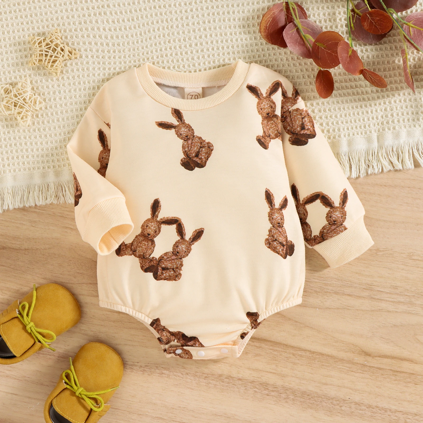 Spring And Autumn 0-2 Years Old Boys And Girls Fashionable Casual Round Collar Bear Printed Long-Sleeved Clothes