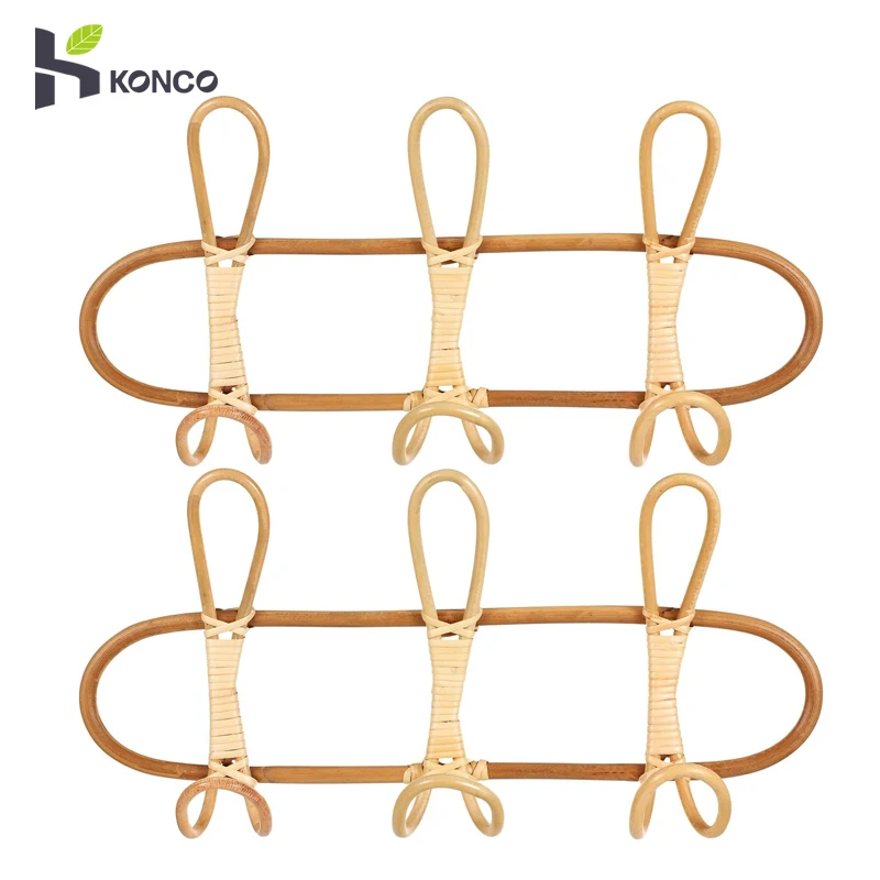 Natural Rattan Coat Hooks Wall Hook Garments Organizer Rack Clothes Hat Hanging Hook Kids Room Decor Hanger Bedroom Vintage Hook