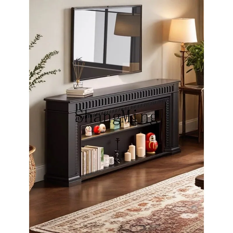 

FG All Solid Wood New Black Mantelpiece Living Room Decorative Entryway Cabinet Background Wall TV Floor Cabinet