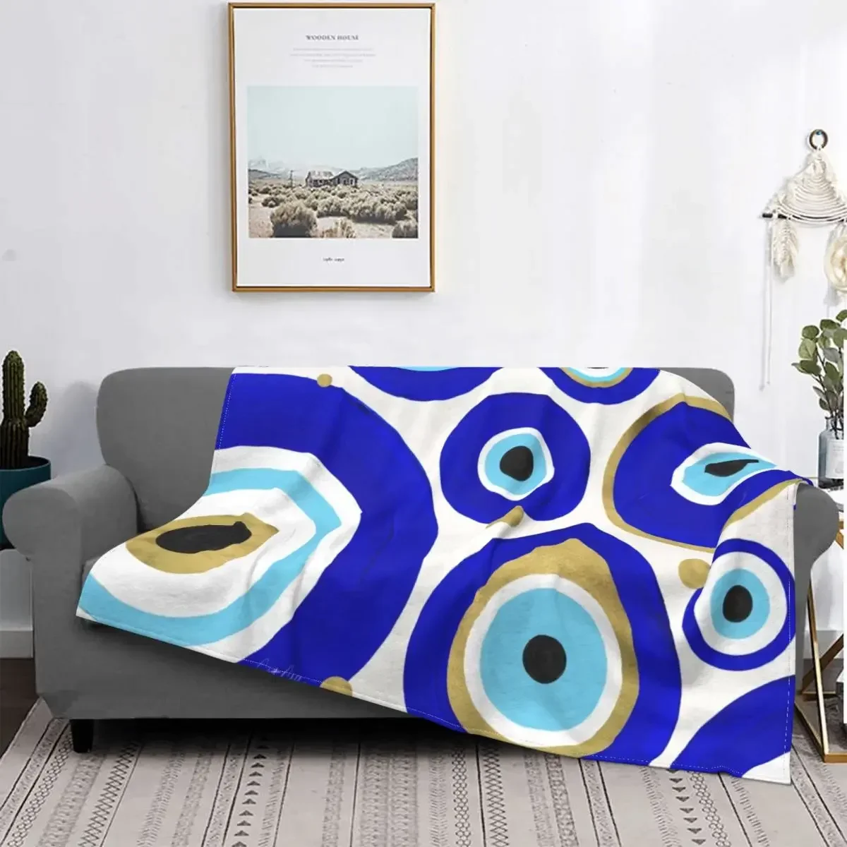 Boho Evil Eye Amulet FlannelWarm Soft Lightweight Charm Bedroom Sofa Chair Kids Adults Gift Throw Blanket