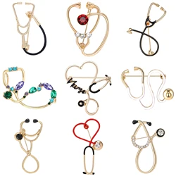 Rhinestone Stethoscope Brooches for Women Unisex Enamel Medical Device Pins Event Party Backpack Decoration Clothes Accessories