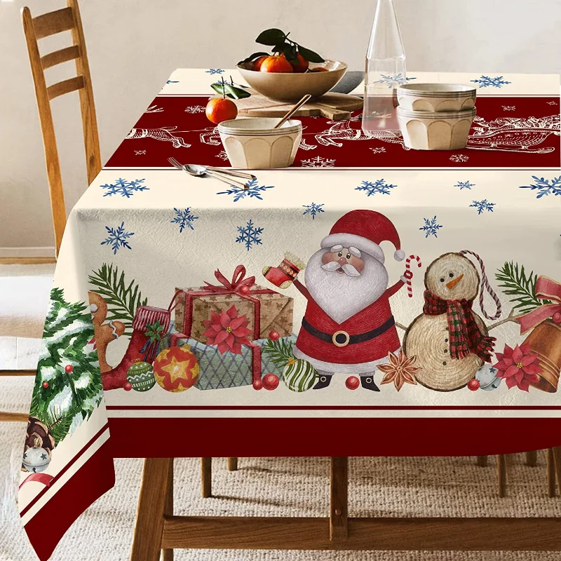 Christmas Tablecloth Snowman Pattern Rectangular Tablecloth Christmas Tablecloth Farmhouse Table Stain-resistant Decorations