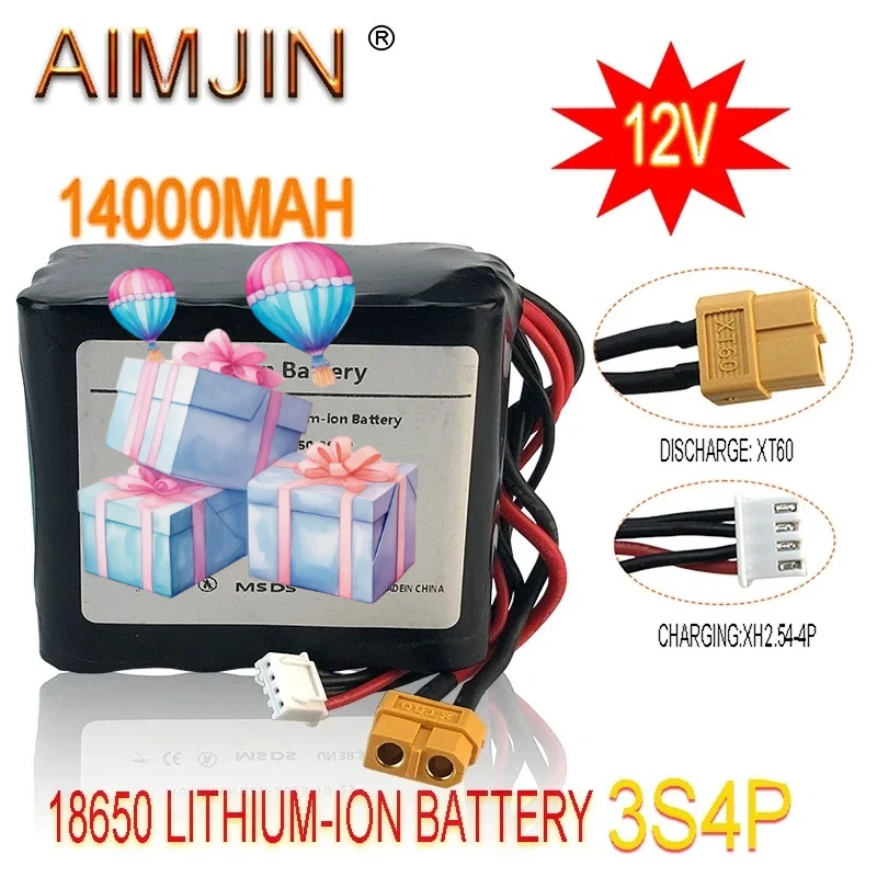 

Power Li-ion battery 3S4P 12V 14Ah High Capacity UAV Rechargeable 12.6V for Various RC Airplane Drone Quadrotor XH2.54-4P XT60