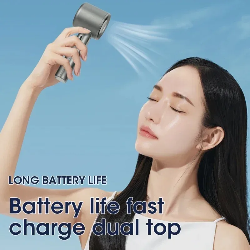 Mini Handheld Fan 4 Speeds Portable Mute Power Display Air Circulator USB Rechargeable for Indoor Office Outdoor