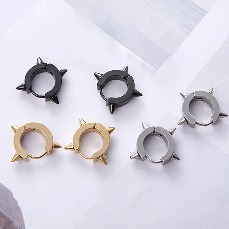 1 par de aço inoxidável punk spiky thorn stud brincos para mulheres clipes de orelha engraçado rua pop hip hop gothic jóias acessórios