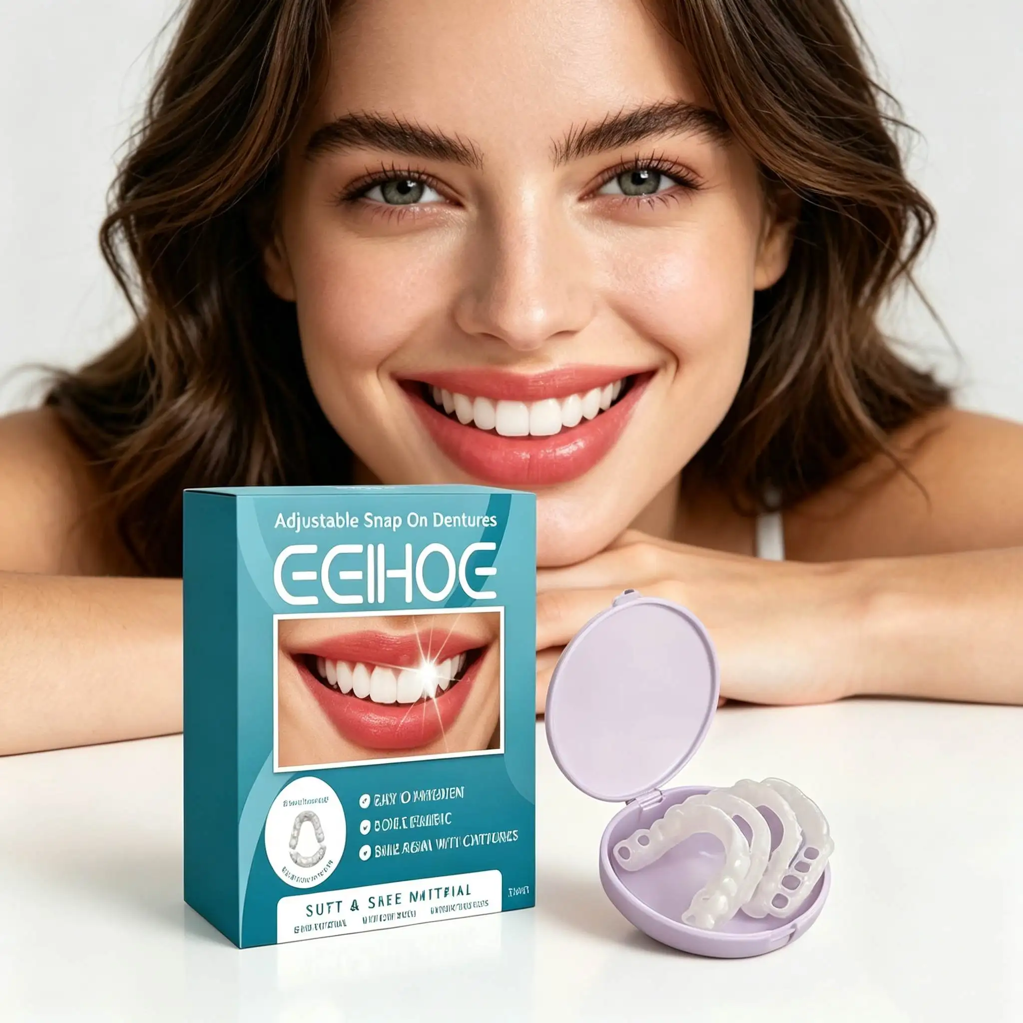 

Adjustable Buckle Dentures Keep Confident Smiling Fake Teeth Lasting Soft Tooth Upper Lower Set Portable Denture Silicone Kits﻿