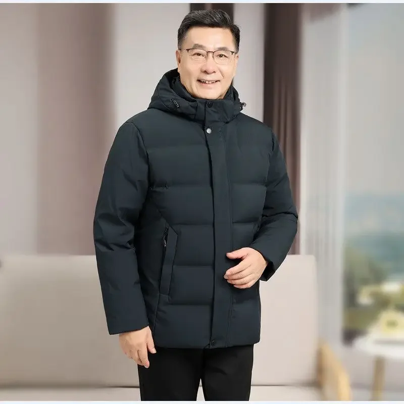 Short Type Hooded Solid Color Outwear Thickened Warm Duck Down Coat Winter Men Down Jacket Middle-Aged Male Business Leisure