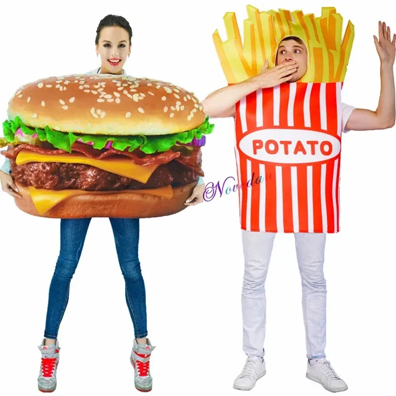 

Halloween Costume Women Food Funny Costume For Purim Carnival Men Hot Dog Cosplay Cheapest French Fries Sausage Burger Costume