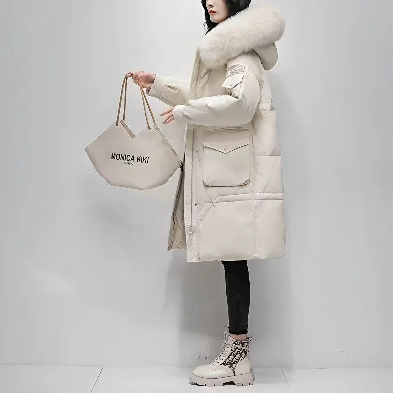 

2026 Winter New High end Fox fur collar Down Jacket For women 90%White duck down Thick Hooded Coat Female Long Parka Overcoat