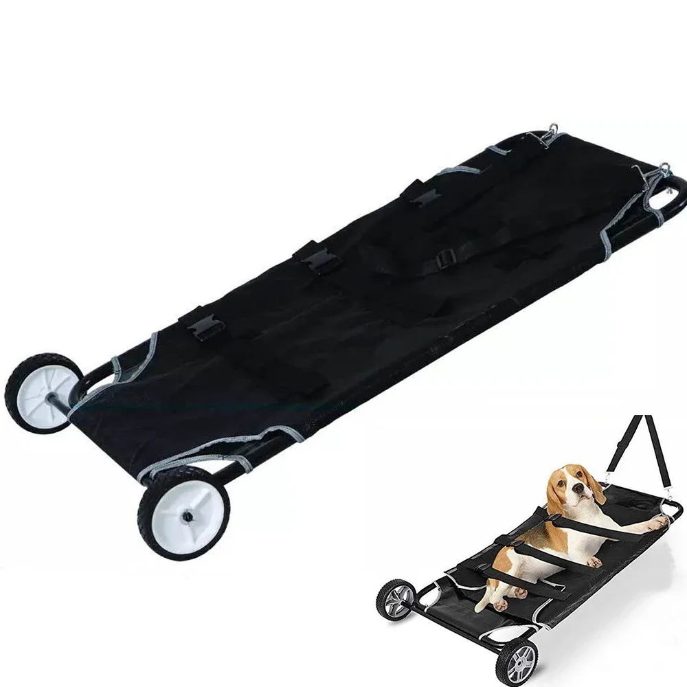 Carbon Steel Pet Stretcher Anti Bite Small Animal Rescue Trolley 4-Wheel Emergency Stretcher Dog Transport Trolley With Wheels