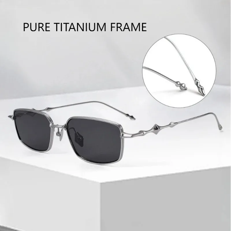 New Top Quality Pure Titanium Rectangular Frame Square Sunglasses Men Women Ultra light Fashion Korean Luxury Sunglasses UV400