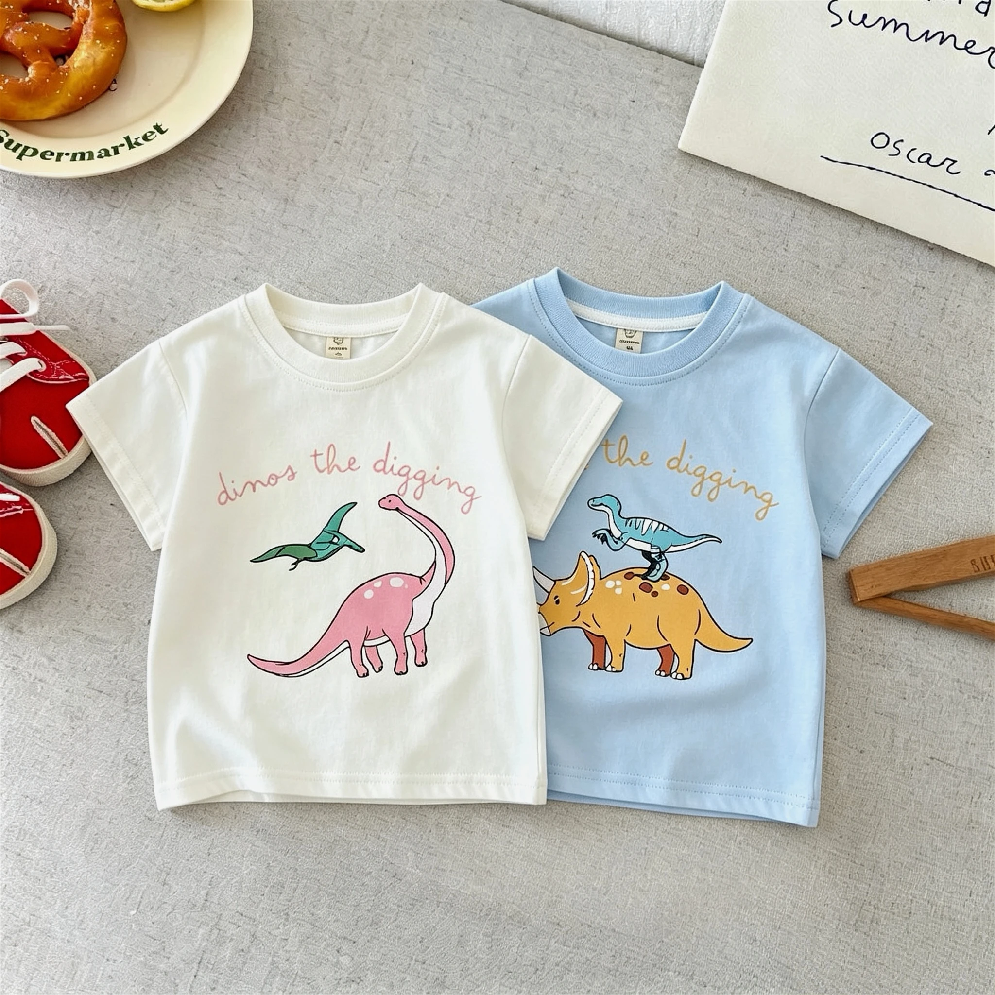 Dinosaur T-shirt For Kids Clothing Summer Short Sleeve Tops Loose Casual Printed Boys Girls Tshirts Children's Wear T Shirts