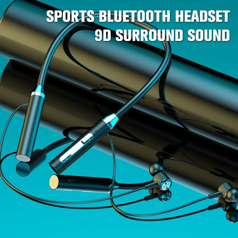 Sports Magnetic 5.0  Bluetooth Earphones In Ear Neck Hanging Running Stereo Large Waterproof  Capacity Earphones