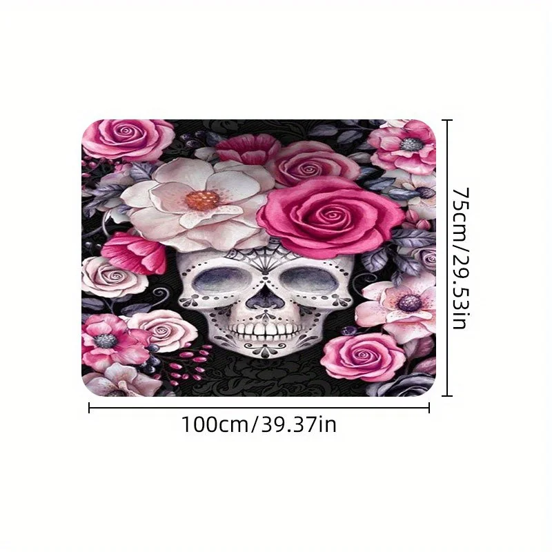 Car Trunk Liner Featuring A Floral Skull Design, Made For Comfort And Durability With Pink Roses And Black Flowers. Suitable For