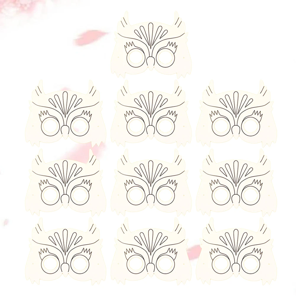 หน้ากากเปล่าสำหรับงาน DIY จำนวน 10 ชิ้น หน้ากากกระดาษสีขาวสำหรับระบายสี วาดภาพ ระบายสีลายการ์ตูนสำหรับเด็ก