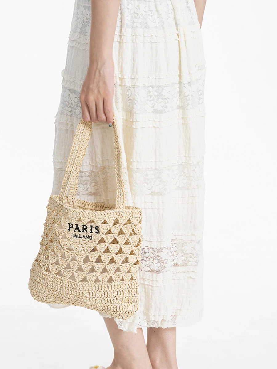 MABULA Summer Straw Weave Mesh Beach Shoulder Bag Aesthetic Hollow Woman Travel Tote Handbag Brand Handmade Crochet Purse 2024