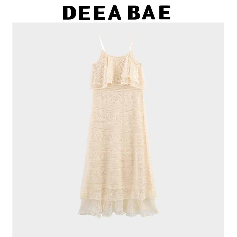 Deeabae verão moda feminina temperamento estilo ocidental em camadas decoração jacquard malha vestido suspender