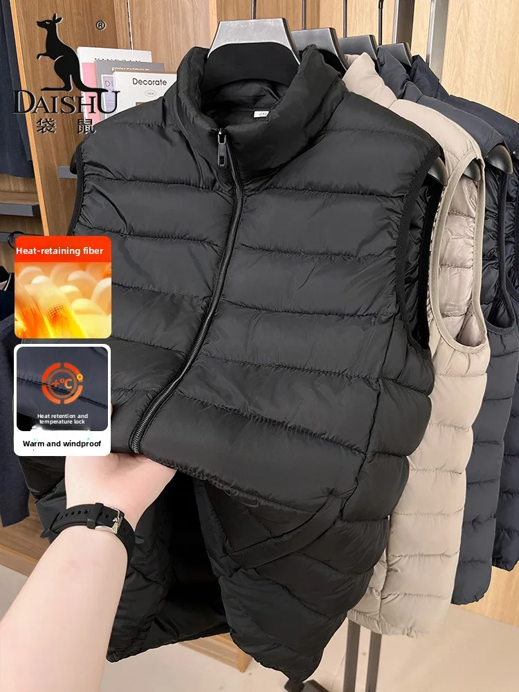 

Kangaroo Men's Winter Thiened Warm Du down Cotton Vest Stand Collar Svel Top Faionable Urban Sle Casual Wear